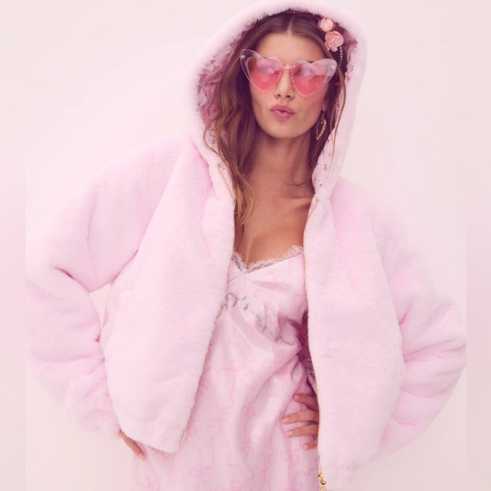 PINK X LoveShackFancy Faux Fur Bomber size M NWT